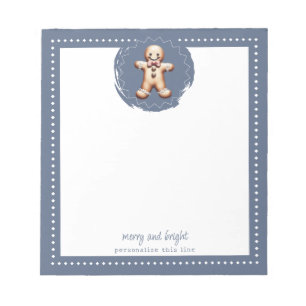 Smiling Gingerbread Man Personalised   Blue Notepad