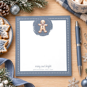 Smiling Gingerbread Man Personalised Blue Notepad
