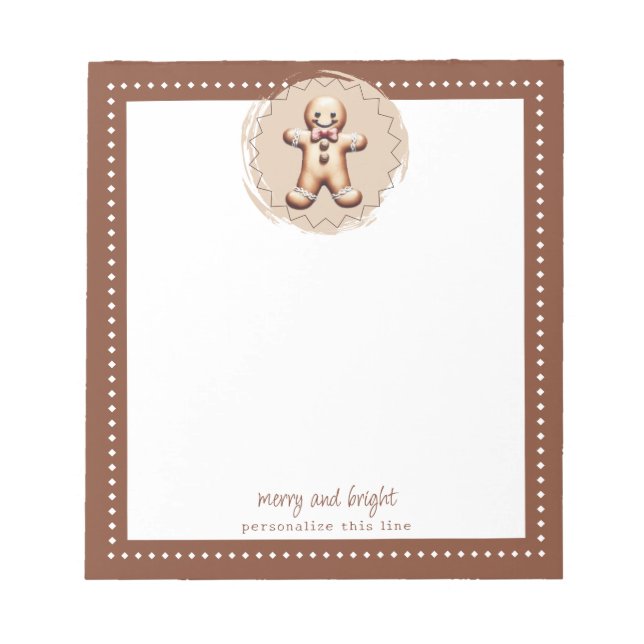 Smiling Gingerbread Man Personalised | Brown Notepad (Front)
