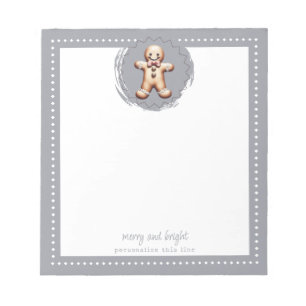 Smiling Gingerbread Man Personalised Grey Notepad