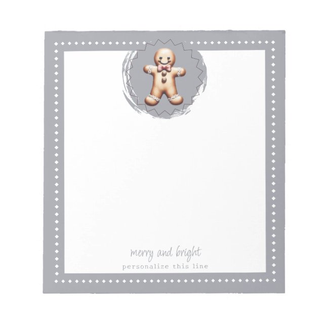 Smiling Gingerbread Man Personalised | Grey Notepad (Front)
