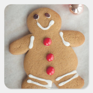 Smiling gingerbread man square sticker