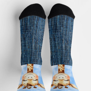 Smiling Giraffe and bird Socks