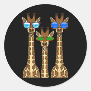 Smiling Giraffes Wearing Sungles Funny Animal Self Classic Round Sticker