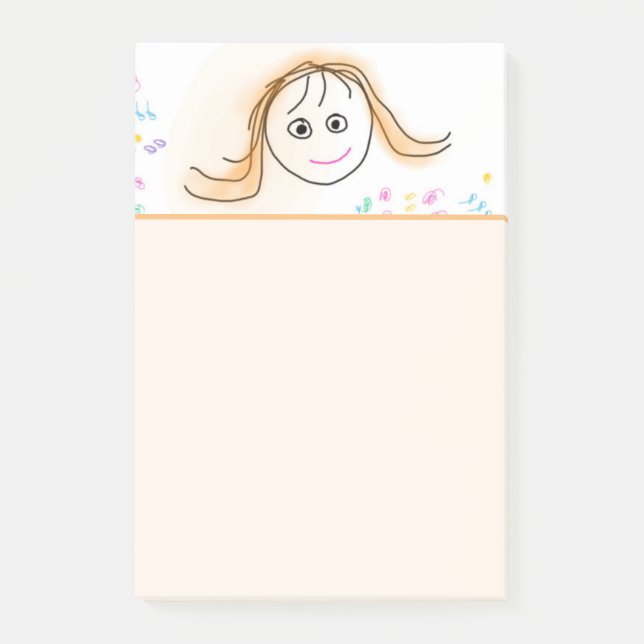 Smiling Girl Child's Drawing Post-It Notes 4" x 6" (Front)