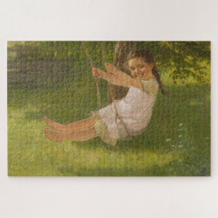 Smiling Girl on a Swing (Vintage Childhood) Jigsaw Puzzle