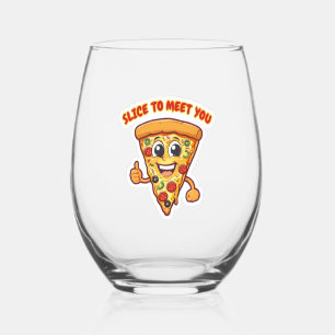 Smiling glass with pizza.