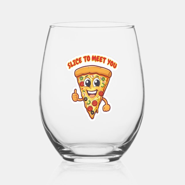 Smiling glass with pizza. (Front)