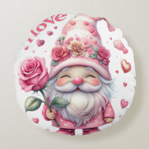 Smiling Gnome Holding a Pink Rose 
