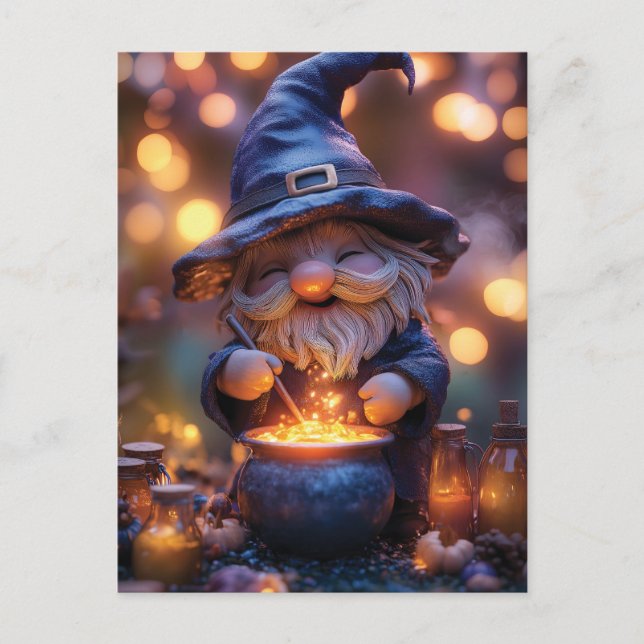 Smiling Gnome Stirring Magic Pot Postcard (Front)