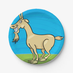 Smiling Goat Cartoon Farm Animal Paper Plate
