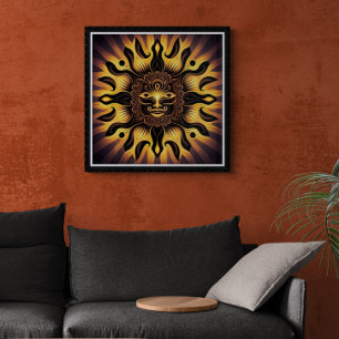 Smiling Gold Mandala Sun AI Art  Poster
