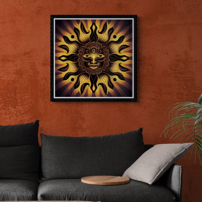 Smiling Gold Mandala Sun AI Art  Poster (Creator Uploaded)