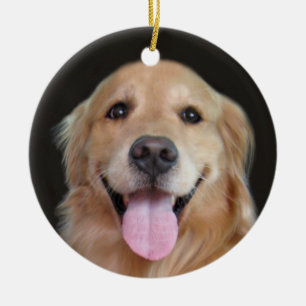 Smiling Golden Retriever Christmas Ceramic Ornament
