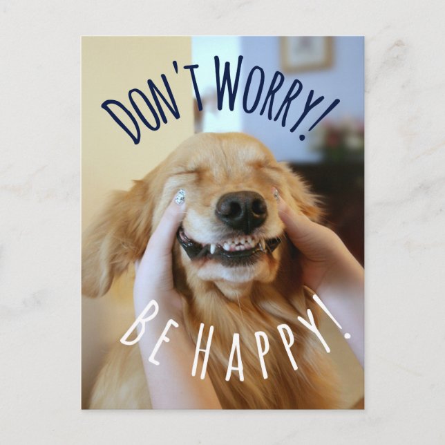 Smiling Golden Retriever Dog Don't Worry Be Happy Postcard (Front)