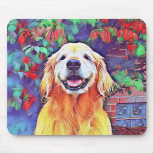 Smiling Golden Retriever Dog in Vibrant Colours Mouse Pad
