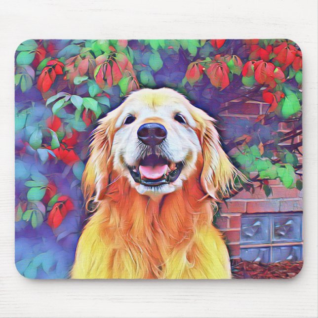 Smiling Golden Retriever Dog in Vibrant Colours Mouse Pad (Front)