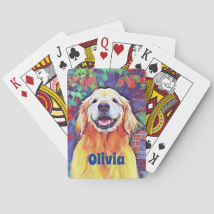 Smiling Golden Retriever Dog in Vibrant Colours Playing Cards