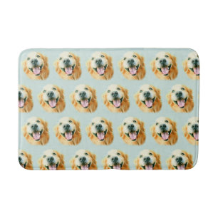Smiling Golden Retriever Dog in Watercolor Bath Mat