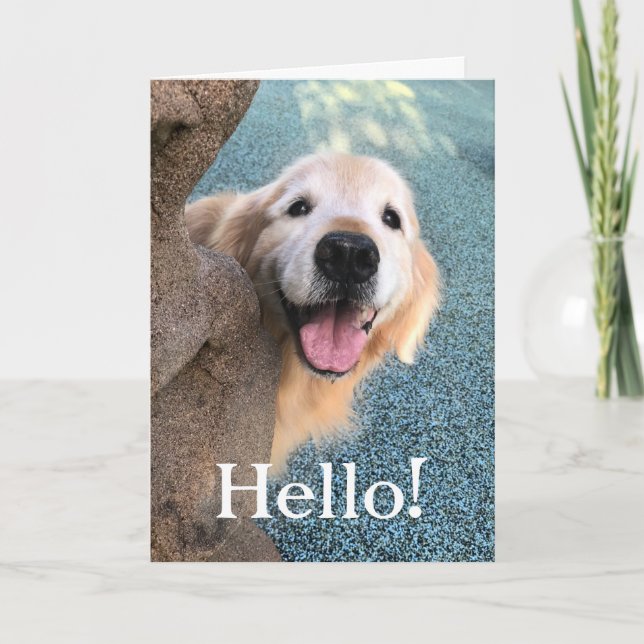 Smiling Golden Retriever Dog Popping Out to Say Hi Card (Front)
