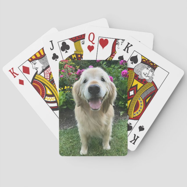 Smiling Golden Retriever Dog with Pretty Flowers Playing Cards (Back)