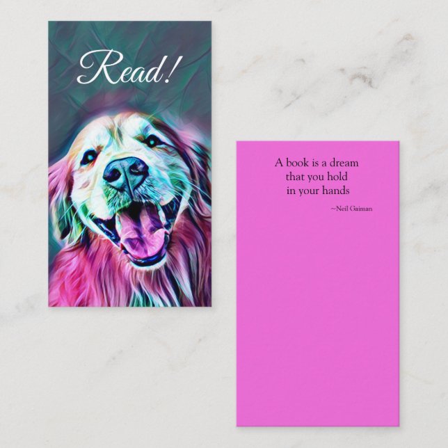 Smiling Golden Retriever in Neon Colours Bookmark Business Card (Front/Back)
