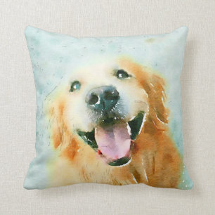 Smiling Golden Retriever in Watercolor Cushion