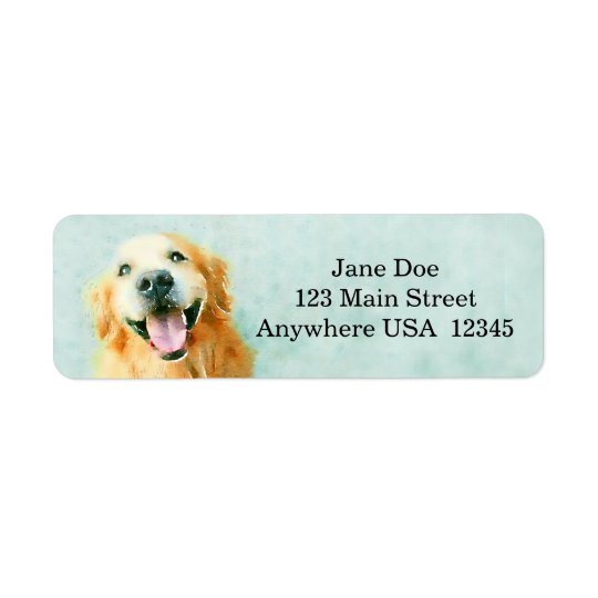 Smiling Golden Retriever in Watercolor Return Address Label