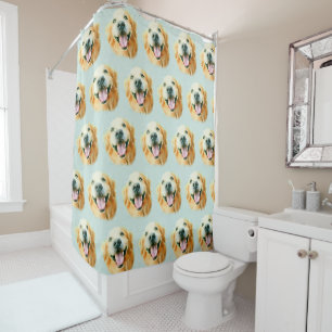 Smiling Golden Retriever in Watercolor Shower Curtain