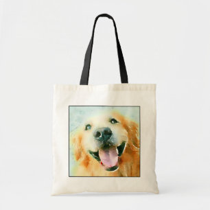 Smiling Golden Retriever in Watercolor Tote Bag