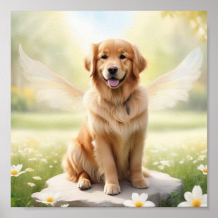 Smiling Golden Retriever with wings Poster