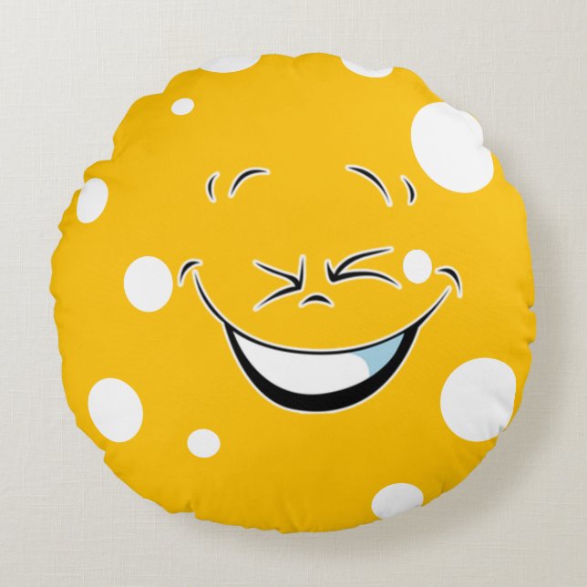 smiling goofy emoji face round cushion (Front)