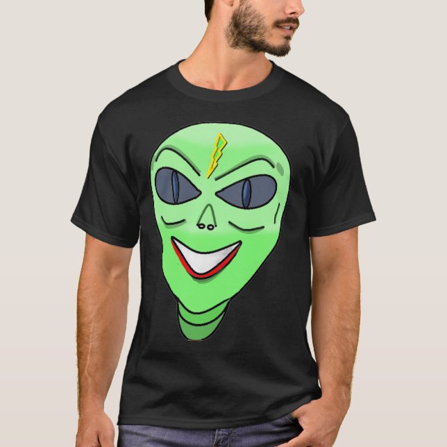 Smiling Green Alien Head T-Shirt (Front)