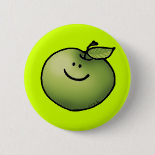 Smiling Green Apple Cartoon Button