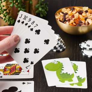 Smiling Green Dino Playing Cards