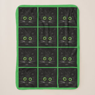 Smiling Green Eyed Cat Sherpa Blanket