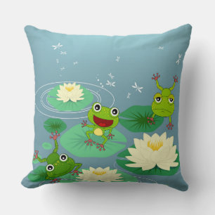 Smiling Green Frogs Pillow