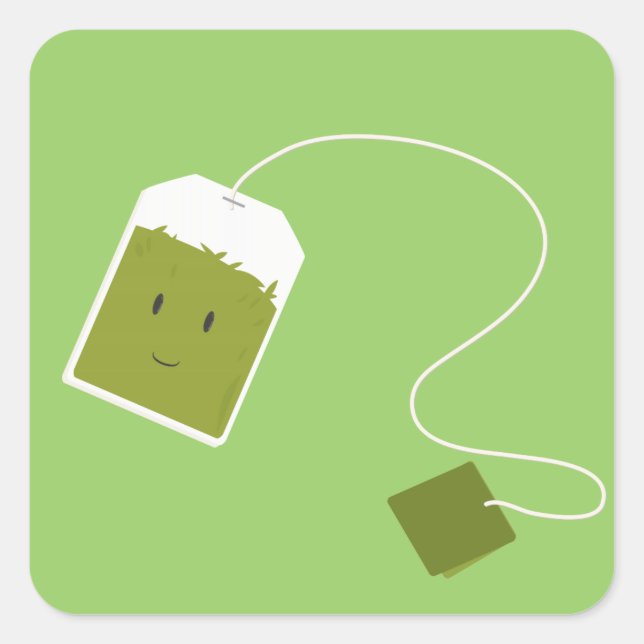 Smiling green tea bag square sticker (Front)