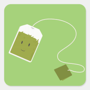 Smiling green tea bag square sticker