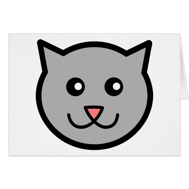 Smiling grey cat cartoon head (Front Horizontal)