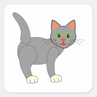 Smiling Grey Cat With Whiskers Square Sticker