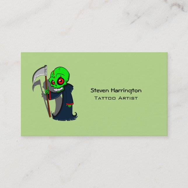 Smiling Grim Reaper Illustration Creepy Cool Business Card (Front)
