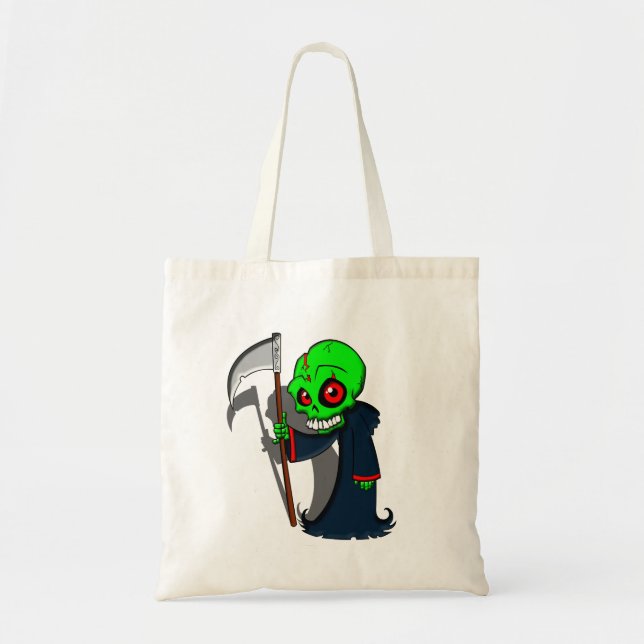 Smiling Grim Reaper Illustration Creepy Cool Tote Bag (Front)