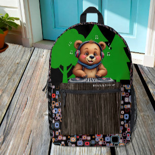 Smiling Grizzly Bear DJ, Music Jungle Dance Fusion Printed Backpack