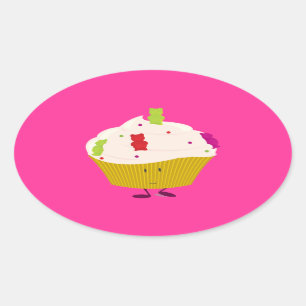 Smiling gummy bear cupcake oval sticker