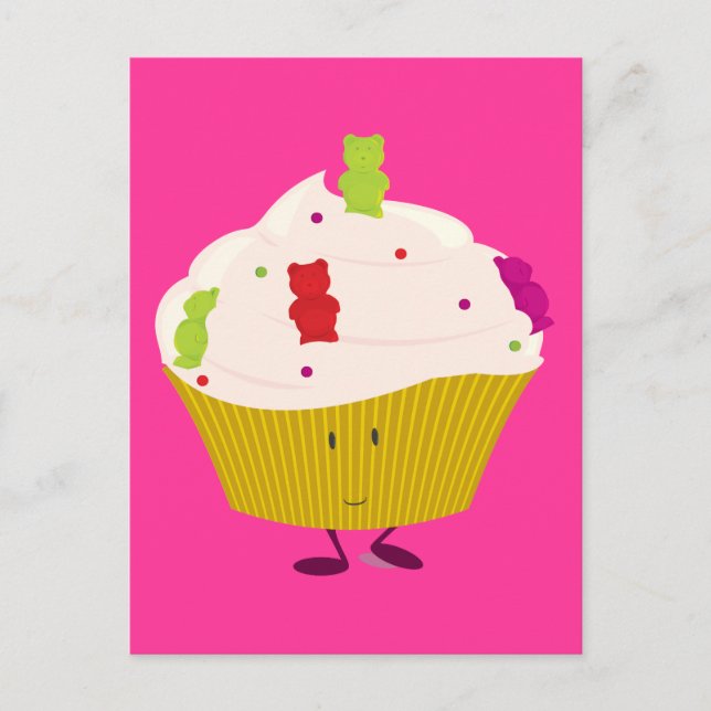 Smiling gummy bear cupcake postcard (Front)
