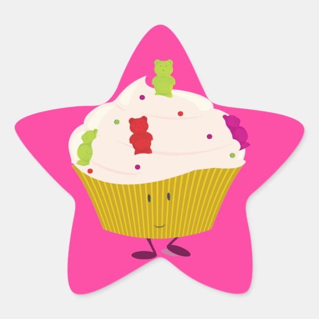 Smiling gummy bear cupcake star sticker (Front)