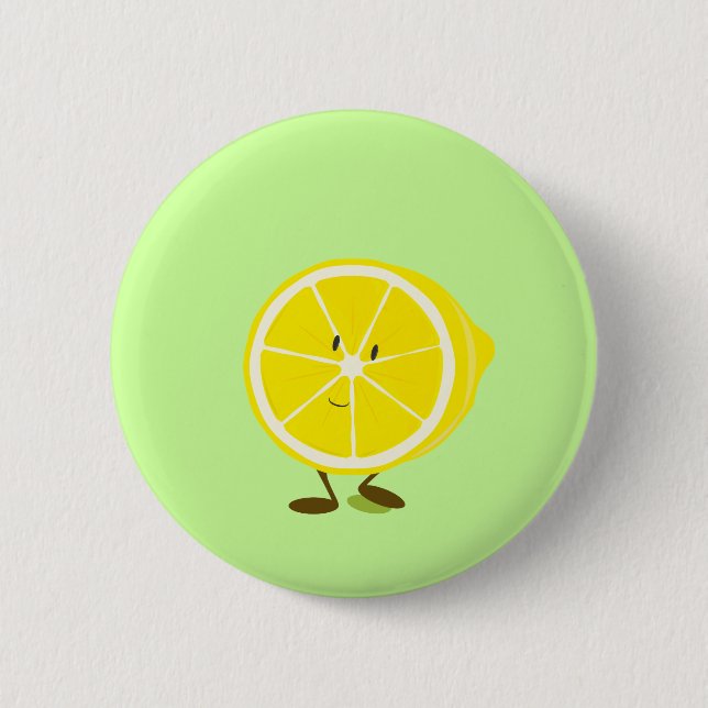Smiling half lemon character 6 cm round badge (Front)