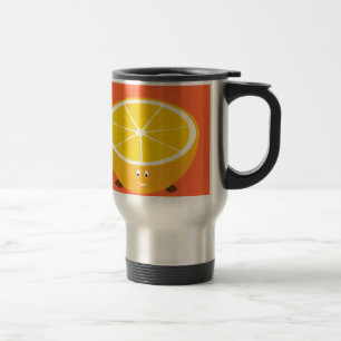 Smiling half orange character travel mug