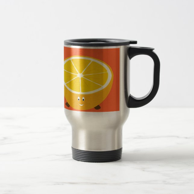 Smiling half orange character travel mug (Right)